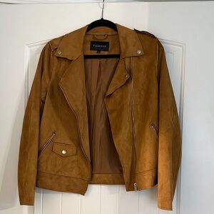 FAHSYEE Women's Brown Suede Jacket with Zipper Details